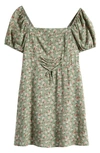 Love, Fire Kids' Floral Puff Sleeve Dress In Sage Floral