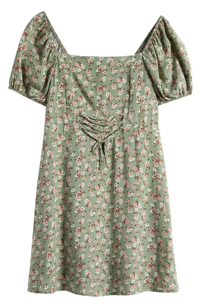 Love, Fire Kids' Floral Puff Sleeve Dress In Sage Floral