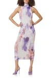 Afrm Serenity Sleeveless Turtleneck Midi Dress In Violet Watercolor