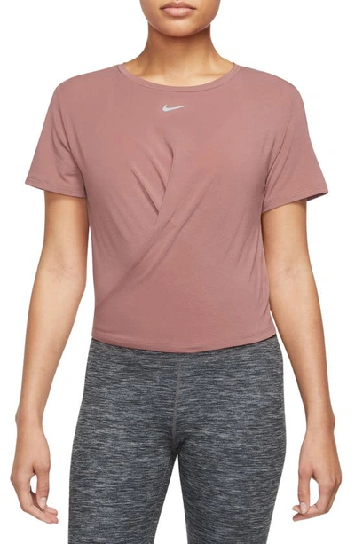 Nike Women's Dri-fit One Luxe Twist Cropped Short-sleeve Top In Red Stardust/ Reflective Silv