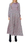 Melloday Floral Long Sleeve Smocked Maxi Dress In Pink Multi