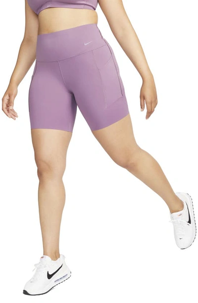 Nike Women's Universa Medium-support High-waisted 8" Biker Shorts With Pockets In Violet Dust/black
