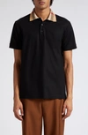 Burberry Check Collar Cotton Polo Shirt In Black