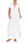 Everyday Ritual Stacey Split Neck Cotton Caftan In White