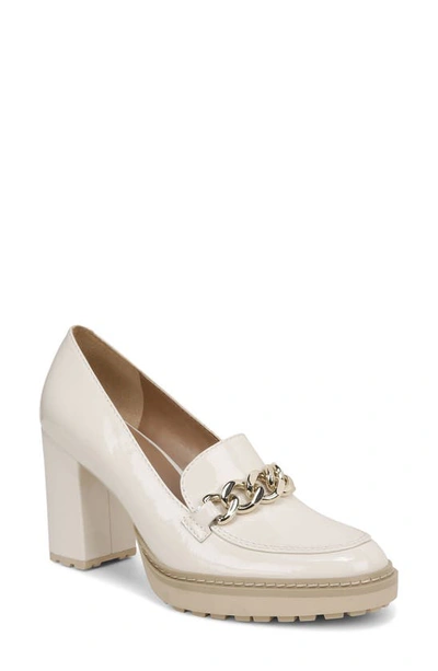 Naturalizer Callie Loafer Pump In Satin Pearl Beige Leather