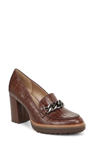 Naturalizer Callie Loafer Pump In Brown Croco Embossed Leather