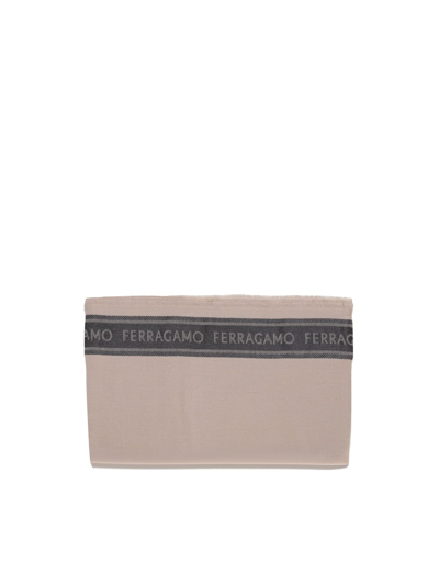 Ferragamo Scarf With Lettering Logo In Beige/khaki