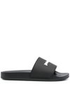 Palm Angels Essential Logo Black White Polyurethane Pool Sliders In Black