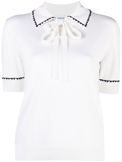 Thom Browne Embroidered-detail Polo In White