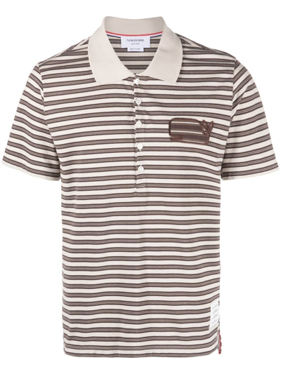 Thom Browne Striped Cotton Polo Shirt In Neutrals