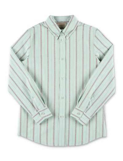 Gucci Kids' Stripe-pattern Long-sleeve Shirt In Green