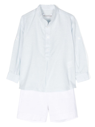 Amaya Kids' Pinstriped Linen-cotton Shirt And Shorts Set In Blue