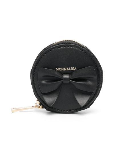 Monnalisa Kids' Bow-detail Leather Wrist Bag In Black