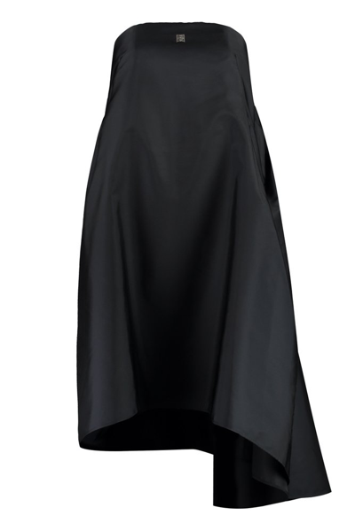 Givenchy Logo Motif Plaque Asymmetrical Sleeveless Dress In Black