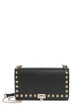 Valentino Garavani Rockstuds Flap Leather Pouch Crossbody Bag In Black