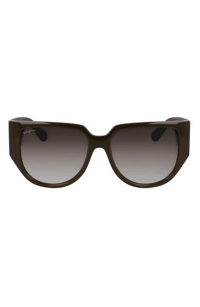 Ferragamo Gancini Tea Cup 58mm Oval Sunglasses In Dark Khaki