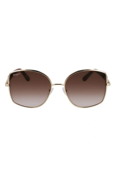 Ferragamo Gancini 57mm Gradient Oval Sunglasses In Gold/ Brown Gradient