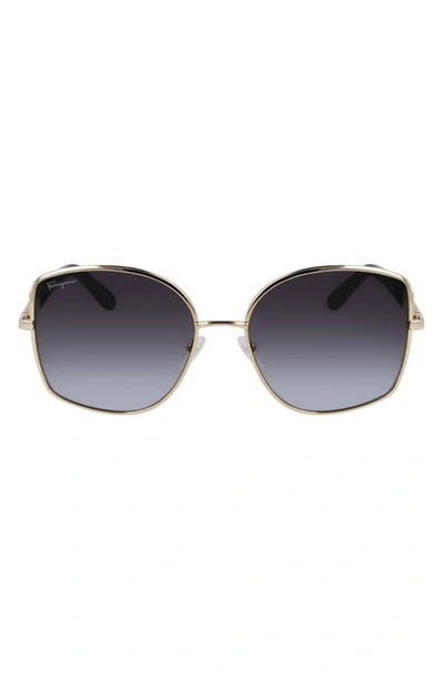 Ferragamo Gancini 57mm Gradient Oval Sunglasses In Gold/ Grey Gradient