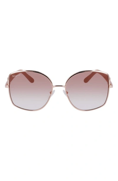 Ferragamo Gancini 57mm Gradient Oval Sunglasses In Rose Gold/nude Gr