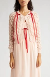 Simone Rocha Bubble Knit Mohair & Wool Blend Cardigan In Peach/ Red
