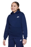 Nike Kids' Club Fleece Hoodie In Midnight Navy/ White