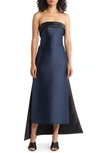 AMSALE TWO-TONE STRAPLESS WATTEAU GOWN