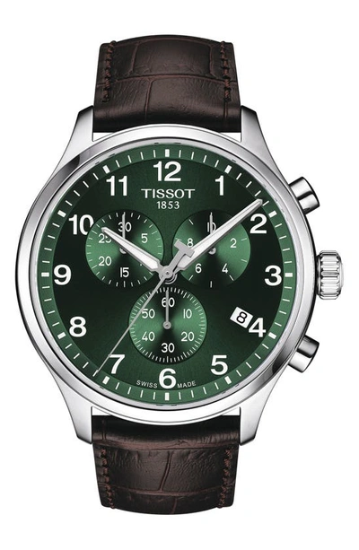 Tissot Chrono Xl Chronograph Leather Strap Watch, 45mm In Green/brown