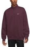 Nike Solo Swoosh Oversize Quarter Zip Sweatshirt In Red