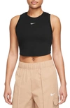 Nike Women's  Sportswear Chill Knit Tight Cropped Mini-rib Tank Top In Black/sail 