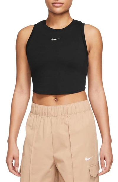 Nike Women's  Sportswear Chill Knit Tight Cropped Mini-rib Tank Top In Black/sail 