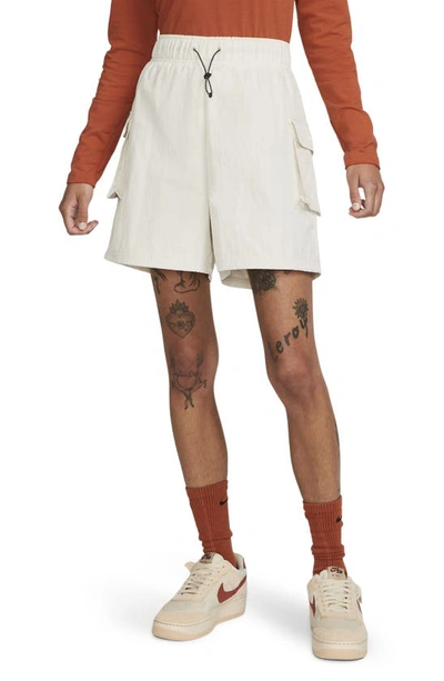 Nike Sportswear Essential Woven High Waist Shorts In Light Orewood Brown/ Sail