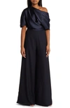 Amsale One Shoulder Wide Leg Jumpsuit In Navy