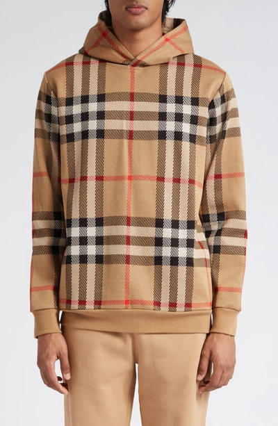 Burberry Check Cotton Jacquard Hoodie In Brown