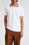 Burberry Check-collar White Polo Shirt With Three-button Placket In White