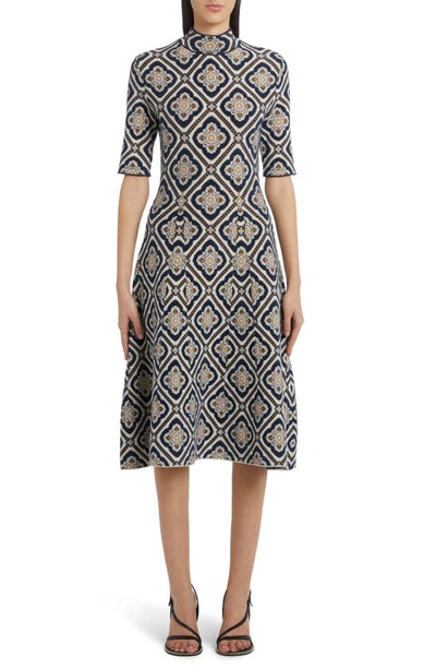 Etro Patterned Knit Midi Dress In Navy Blue