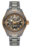 RADO CAPTAIN COOK HIGH TECH CERAMIC SKELETON BRACELET WATCH, 43MM