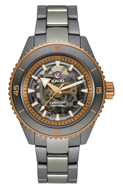 Rado Captain Cook High-tech Ceramic Skeleton Watch, 43mm In Gold Tone / Grey / Rose / Rose Gold Tone / Skeleton