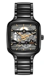 Rado Unisex Swiss Automatic True Square Skeleton Black High-tech Ceramic Bracelet Watch 38mm In Black