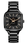 Rado Unisex Swiss Automatic True Square Black High-tech Ceramic Bracelet Watch 38mm In Black