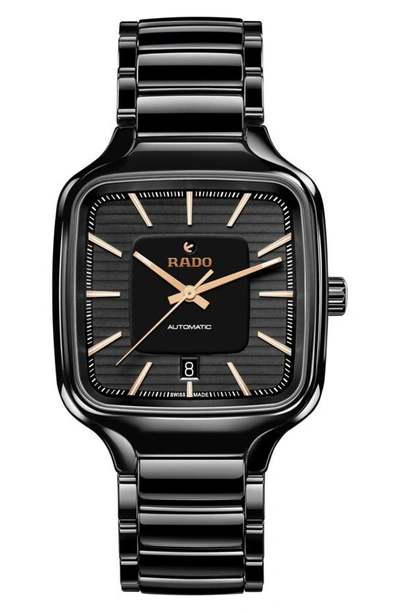 Rado Unisex Swiss Automatic True Square Black High-tech Ceramic Bracelet Watch 38mm