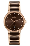 Rado Centrix Diamond Ceramic Bracelet Watch, 30.5m In Brown