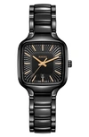 Rado Women's Swiss True Square Black High-tech Ceramic Bracelet Watch 29mm In Black / Gold Tone