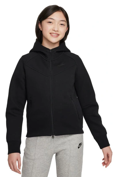 Nike Sportswear Tech Fleece Big Kids' (girls') Full-zip Hoodie In Black/black/black