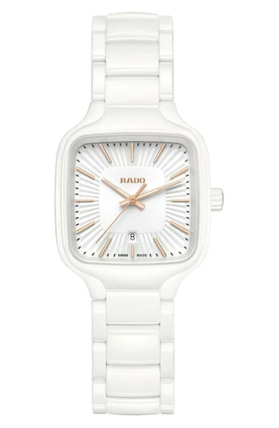 Rado Women's Swiss True Square White High-tech Ceramic Bracelet Watch 29mm