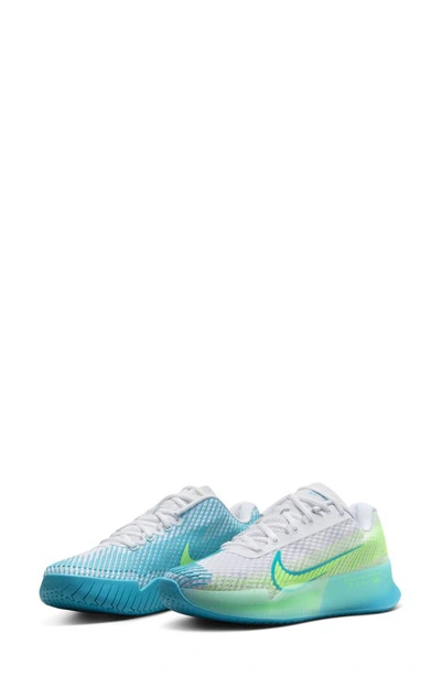 Nike Women's Court Air Zoom Vapor 11 Hard Court Tennis Shoes In White/ Lime/ Jade/ Teal