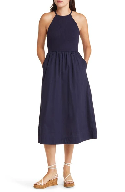 Boden Rib Cotton Halter Neck Dress In Navy
