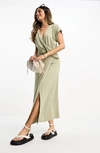 Asos Design Wrap Front Dress In Medium Green