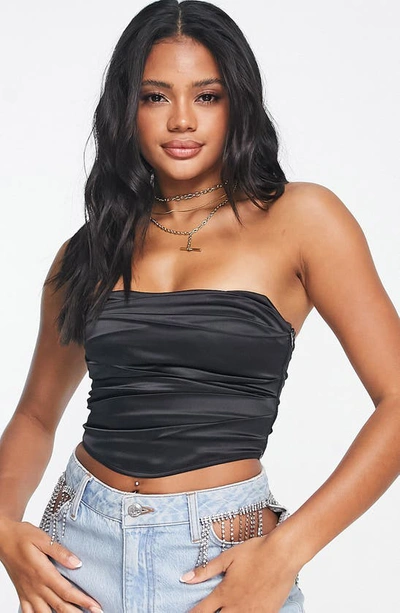 Asos Design Satin Corset Top In Black