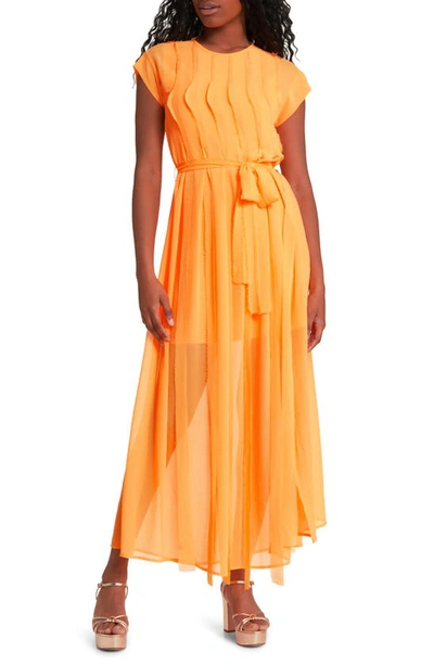 Asos Design Pleated Raw Edge Maxi Dress In Neon Orange
