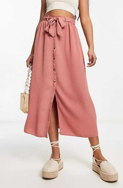 Asos Design Tie Waist A-line Midi Skirt In Pink